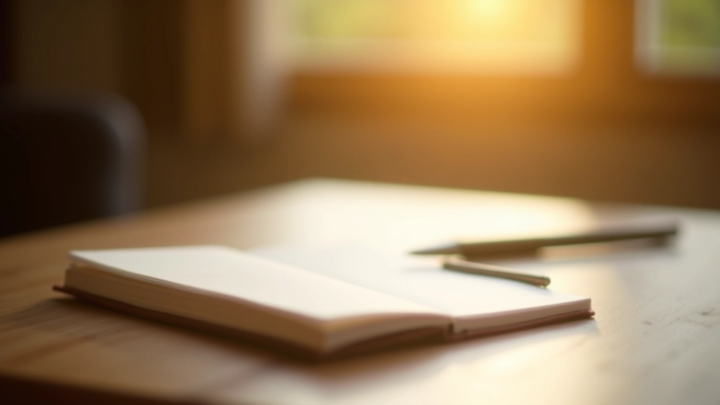 Notizbuch mit Vergebungsübungen, Stift, Tee auf Holztisch