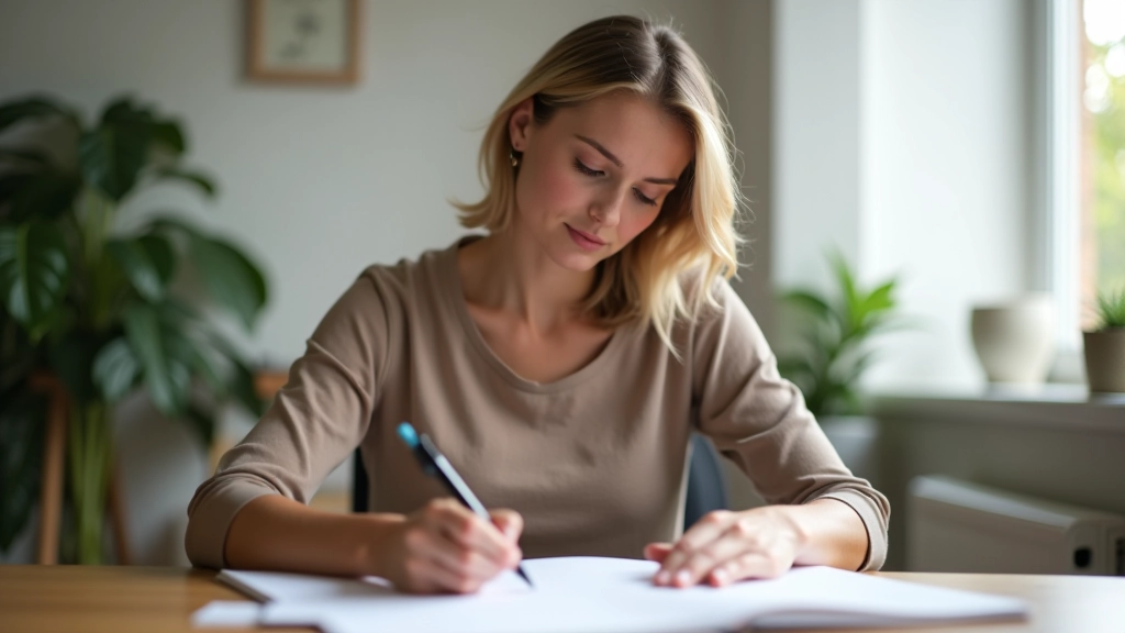 Person schreibt auf einem Papierblatt mit Bleistift in ruhiger Atmosphäre