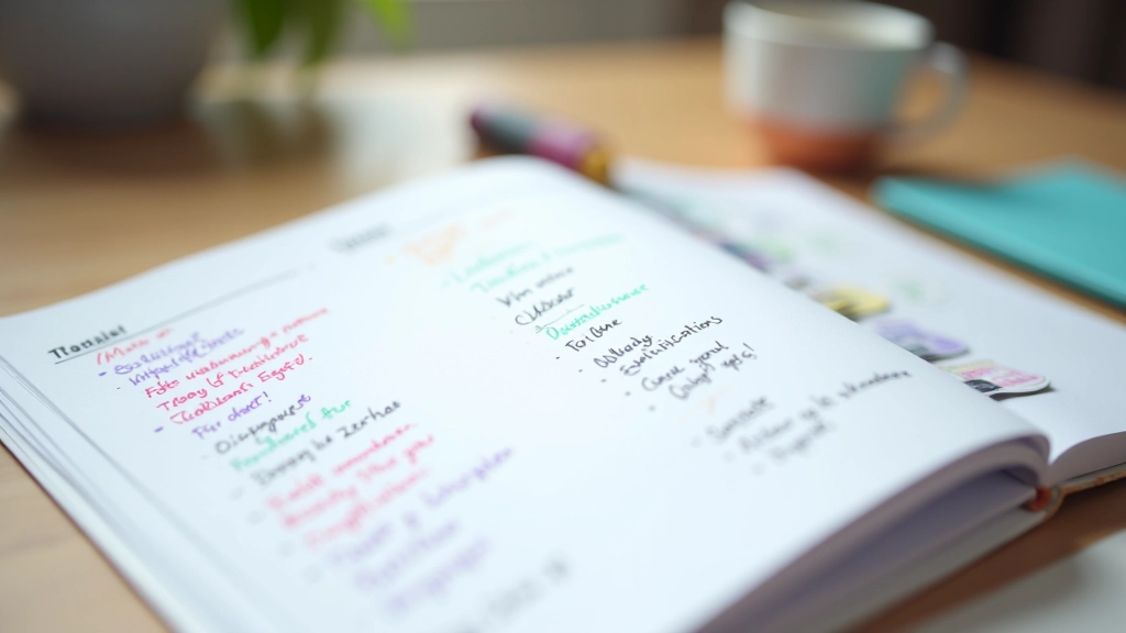 Notizen und Planung, farbiger Stift markiert Aufgaben, strukturierter Ansatz zur Sorgenreduktion